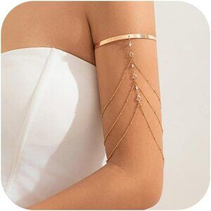 Women's Simple Crystal Bead Tassel Upper Arm Chain Bracelet Multi-layered